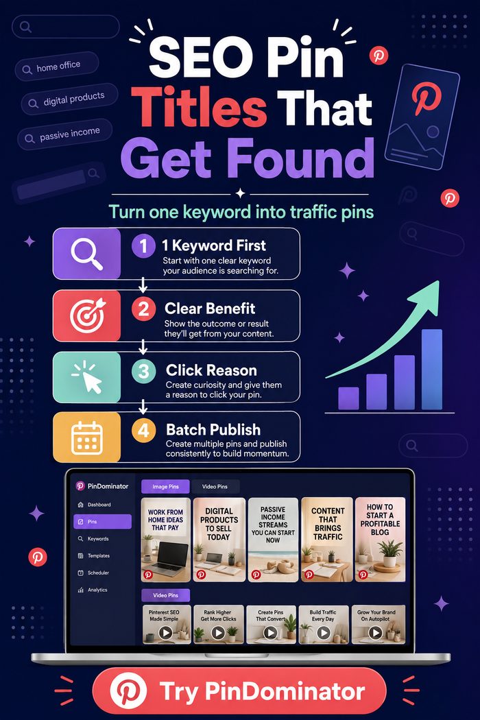 PinDominator promo pin — SEO pin titles that get found