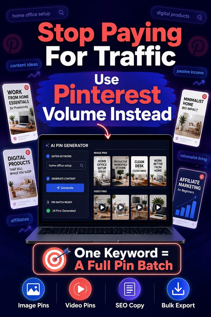 PinDominator promo pin — stop paying for traffic, use Pinterest volume instead