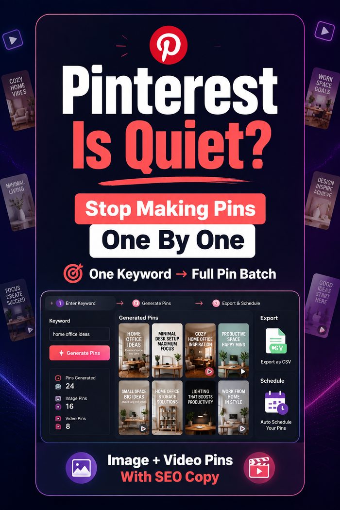 PinDominator promo pin — Pinterest is quiet, volume angle